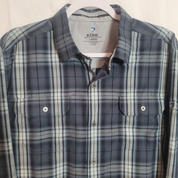 Kuhl Lightweight Button Up Long Sleeve Shirt Mens Large Bue Plaid Outdoor Casual - Picture 3 of 11